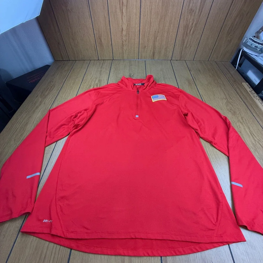 Nike Running Dri-FIT 1/4 Zip Pullover Red USA Flag Mens XL Reflective Top